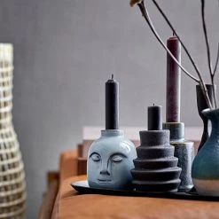 Bloomingville Glazed Stoneware Candle Holder, Green (11cm)