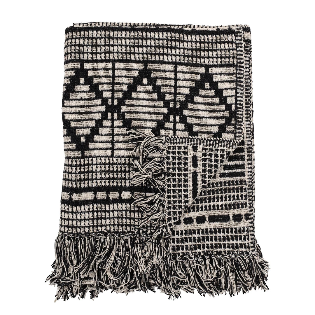 Bloomingville Soft Furnishings Black Pattern Fringed Throw Blanket - Eco Cotton - Indoor/Outdoor 1 Bloomingville Soft Furnishings Black Pattern Fringed Throw Blanket - Eco Cotton - Indoor/Outdoor