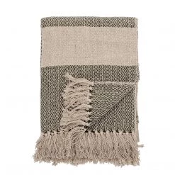 Bloomingville Soft Furnishings Neutral & Blue Stripe Fringed Throw - Eco Cotton - Indoor/Outdoor