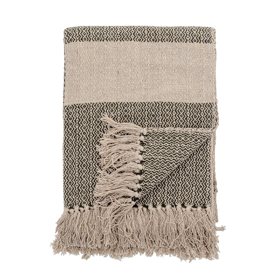 Bloomingville Soft Furnishings Neutral & Blue Stripe Fringed Throw - Eco Cotton - Indoor/Outdoor 1 Bloomingville Soft Furnishings Neutral & Blue Stripe Fringed Throw - Eco Cotton - Indoor/Outdoor