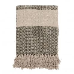 Bloomingville Soft Furnishings Neutral & Blue Stripe Fringed Throw - Eco Cotton - Indoor/Outdoor 5 Bloomingville Soft Furnishings Neutral & Blue Stripe Fringed Throw - Eco Cotton - Indoor/Outdoor