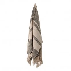 Bloomingville Soft Furnishings Neutral & Blue Stripe Fringed Throw - Eco Cotton - Indoor/Outdoor