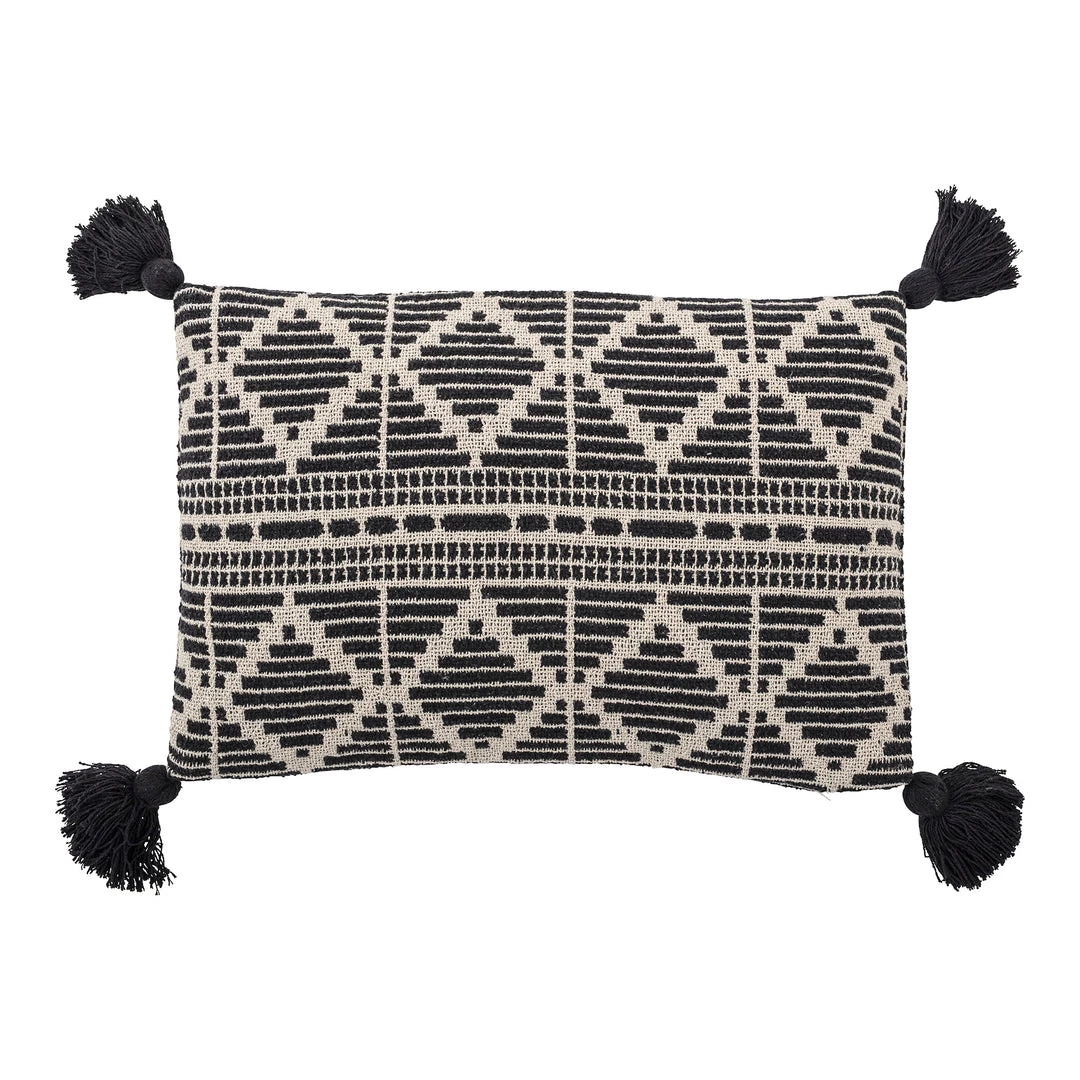 Bloomingville Black & White Boho Tassel Cushion Eco Cotton (60x40cm) Soft Furnishings 1 Bloomingville Black & White Boho Tassel Cushion Eco Cotton (60x40cm) Soft Furnishings