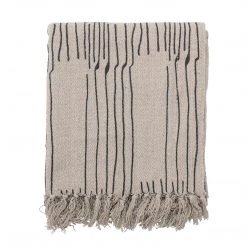 Bloomingville Neutral Celly Striped Fringed Throw - Eco Cotton - Indoor/Outdoor