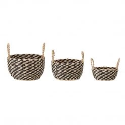 Ashton And Barrow Home Decor Set Of 3 Boho Seagrass Storage Baskets, Small