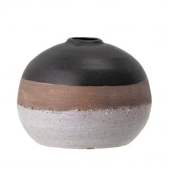 Bloomingville Nooa Round Stoneware Vase, Black & Neutrals