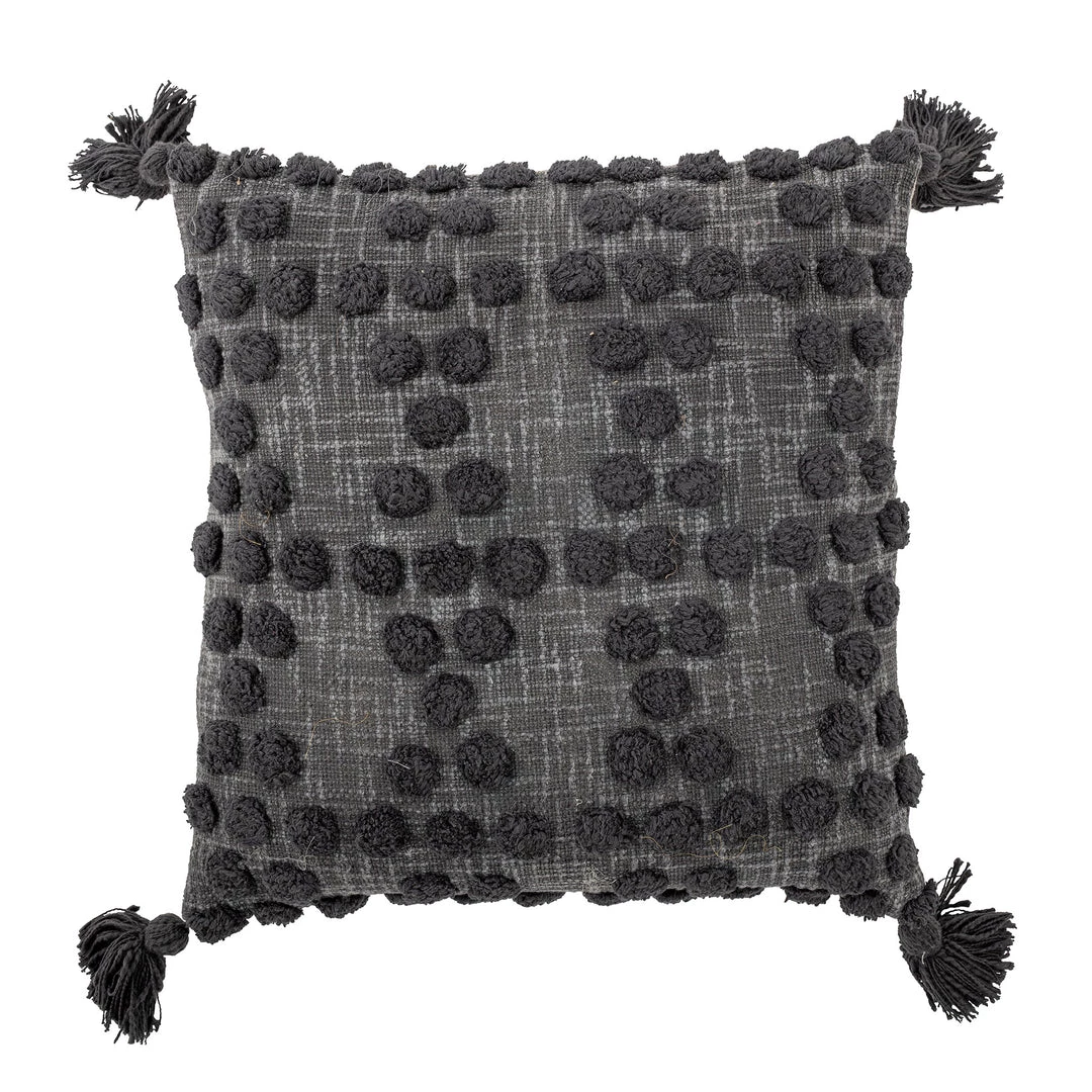 Bloomingville NEW IN! Stylish Grey Cushion With Tufted Spot Details & Black Tassels - 100% Cotton (45x45cm) - Indoor/Outdoor 1 Bloomingville NEW IN! Stylish Grey Cushion With Tufted Spot Details & Black Tassels - 100% Cotton (45x45cm) - Indoor/Outdoor