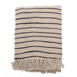 Bloomingville Neutral Eia Striped Fringed Throw - Eco Cotton - Indoor/Outdoor
