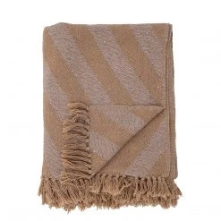 Bloomingville NEW IN! Natural/Brown Katrín Diagonal Stripe Fringed Throw - Eco Cotton - Indoor/Outdoor