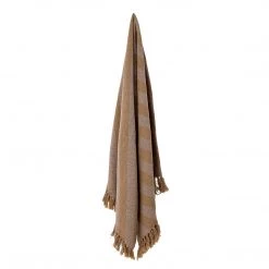 Bloomingville NEW IN! Natural/Brown Katrín Diagonal Stripe Fringed Throw - Eco Cotton - Indoor/Outdoor