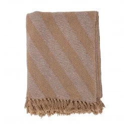 Bloomingville NEW IN! Natural/Brown Katrín Diagonal Stripe Fringed Throw - Eco Cotton - Indoor/Outdoor