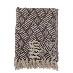 Bloomingville Grey/Brown Ghina Patterned Fringed Throw - Eco Cotton - Indoor/Outdoor