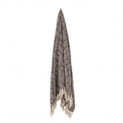 Bloomingville Grey/Brown Ghina Patterned Fringed Throw - Eco Cotton - Indoor/Outdoor