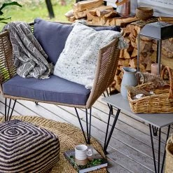 Bloomingville Grey/Brown Ghina Patterned Fringed Throw - Eco Cotton - Indoor/Outdoor