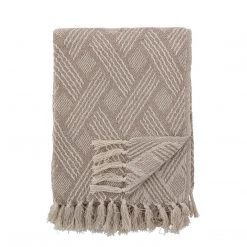 Bloomingville Neutral Ghina Patterned Fringed Throw - Eco Cotton - Indoor/Outdoor