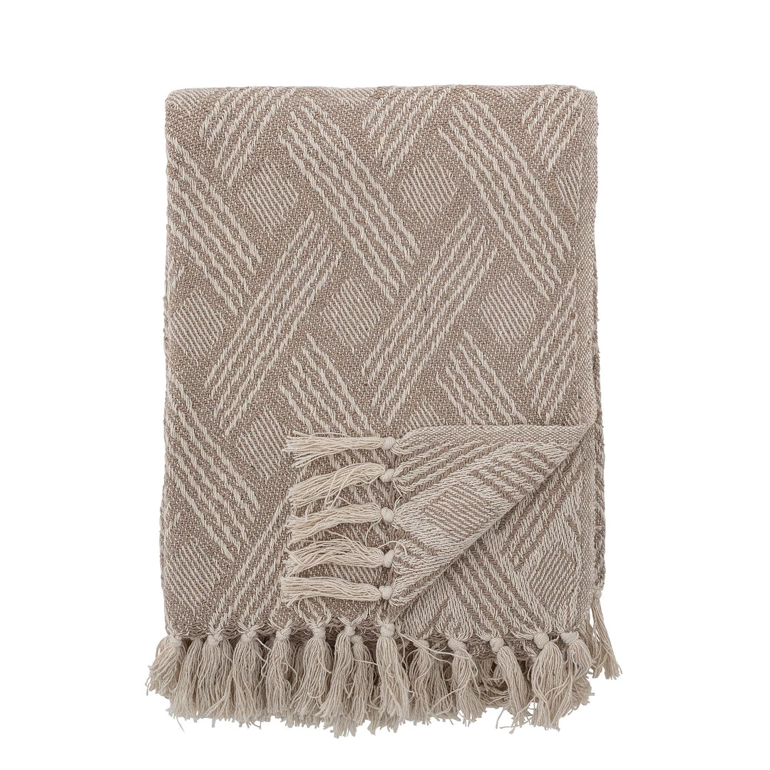 Bloomingville Neutral Ghina Patterned Fringed Throw - Eco Cotton - Indoor/Outdoor 1 Bloomingville Neutral Ghina Patterned Fringed Throw - Eco Cotton - Indoor/Outdoor