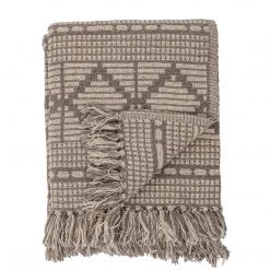Bloomingville NEW IN! Grey/Brown Kicki Patterned Fringed Throw - Eco Cotton - Indoor/Outdoor