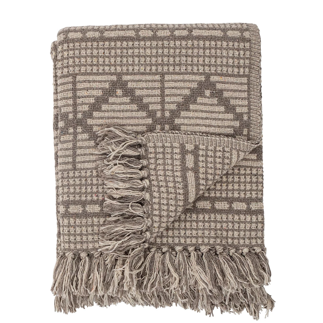 Bloomingville NEW IN! Grey/Brown Kicki Patterned Fringed Throw - Eco Cotton - Indoor/Outdoor 1 Bloomingville NEW IN! Grey/Brown Kicki Patterned Fringed Throw - Eco Cotton - Indoor/Outdoor
