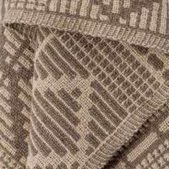 Bloomingville NEW IN! Grey/Brown Kicki Patterned Fringed Throw - Eco Cotton - Indoor/Outdoor