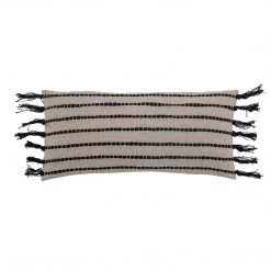 Bloomingville NEW IN! Large Black & White Woven Striped Cushion With Tassels - Cotton (75x35cm) - Indoor/Outdoor
