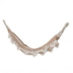 Bloomingville NEW IN! Idyllic Boho Hammock With Macrame Detailing & Neutral Striped Cotton Fabric - Garden/Outdoor/Balcony - (200x100)