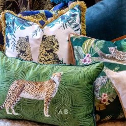 Ashton And Barrow Soft Furnishings Jungle Green Cheetah Cushion (30x50cm)