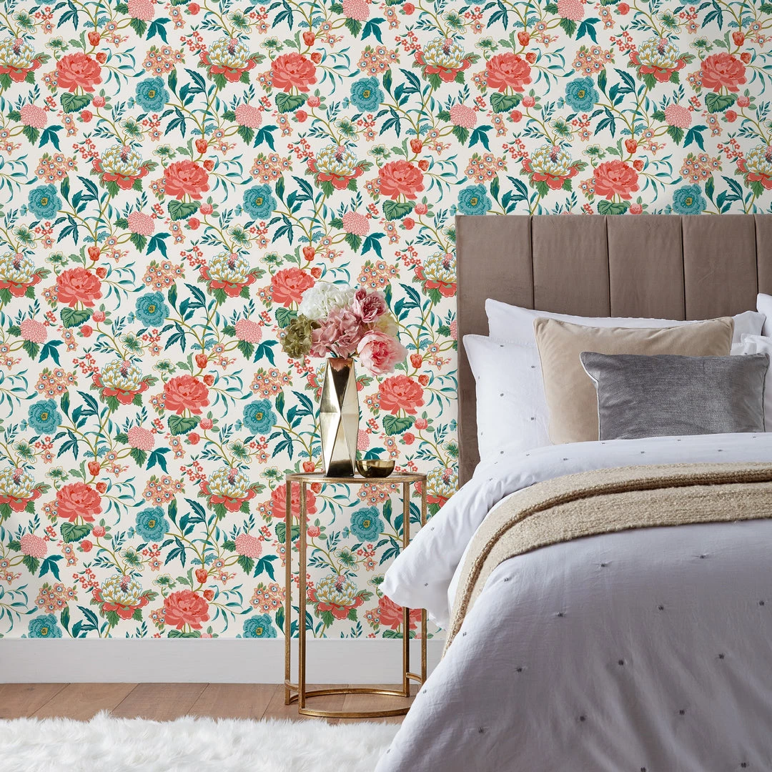Ashton And Barrow Luxury Botanical Wallpaper - Blue, Orange & Pink (10.5m Length) 2 Ashton And Barrow Luxury Botanical Wallpaper - Blue, Orange & Pink (10.5m Length)