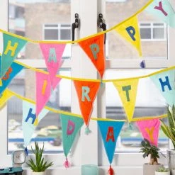 Talking Tables Happy Birthday Rainbow Reusable Fabric Bunting Decoration (3 Meters) - Party