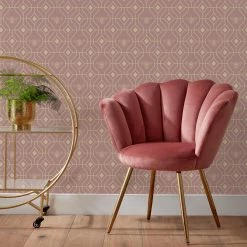 Ashton And Barrow Luxury Art Deco Gold Bee Design Wallpaper - Blush Pink (10.5m Length) Wallpaper (New!)