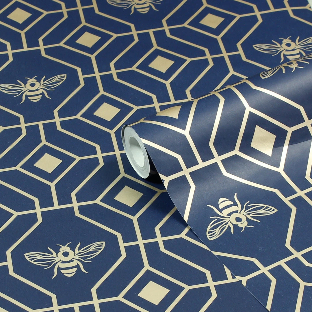Ashton And Barrow Luxury Art Deco Gold Bee Design Wallpaper - Royal Blue (10.5m Length) Wallpaper (New!) 1 Ashton And Barrow Luxury Art Deco Gold Bee Design Wallpaper - Royal Blue (10.5m Length) Wallpaper (New!)