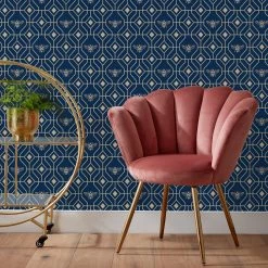 Ashton And Barrow Luxury Art Deco Gold Bee Design Wallpaper - Royal Blue (10.5m Length) Wallpaper (New!)
