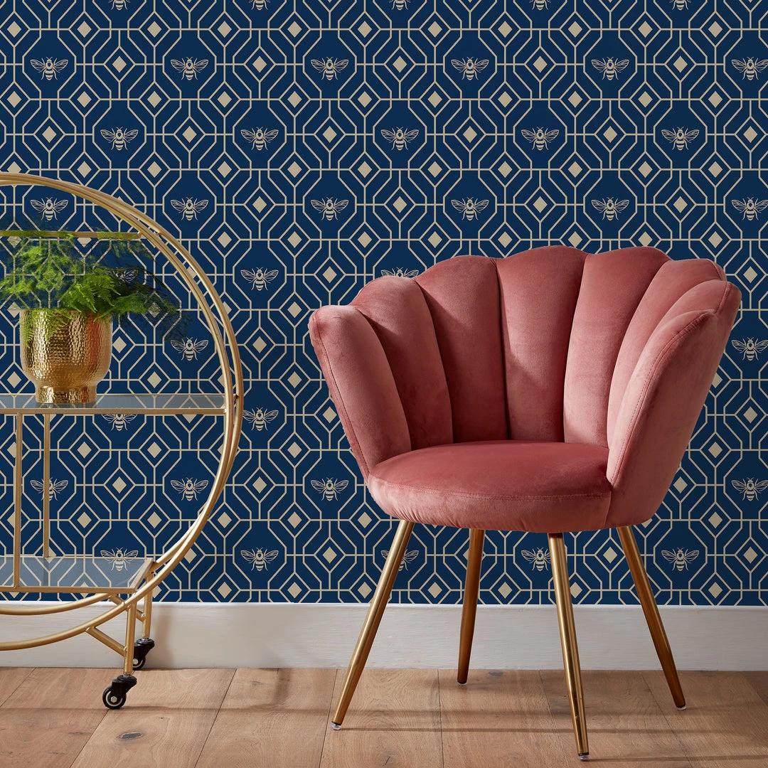 Ashton And Barrow Luxury Art Deco Gold Bee Design Wallpaper - Royal Blue (10.5m Length) Wallpaper (New!) 2 Ashton And Barrow Luxury Art Deco Gold Bee Design Wallpaper - Royal Blue (10.5m Length) Wallpaper (New!)