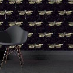Ashton And Barrow NEW IN! Floral Dragonfly Luxury Wallpaper - Opulence Collection, Absolute Black (10m Length)