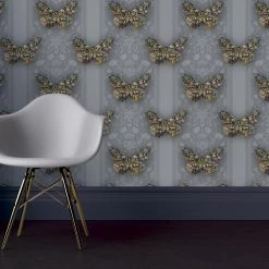 Ashton And Barrow Floral Butterfly Luxury Wallpaper - Opulence Collection, Nimbus Grey (10m Length) NEW IN!