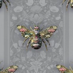Ashton And Barrow Floral Bee Luxury Wallpaper - Opulence Collection, Nimbus Grey (10m Length) NEW IN!
