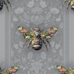 Ashton And Barrow Floral Bee Luxury Wallpaper - Opulence Collection, Nimbus Grey (10m Length) NEW IN!