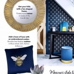 Ashton And Barrow Soft Furnishings Blue Velvet Bumble Bee Cushion (50x50cm)