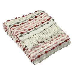 Bloomingville Pink & Grey Striped Throw Blanket - Eco Yarn - Indoor/Outdoor