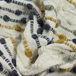 Bloomingville Soft Furnishings Ochre & Blue Striped Throw Blanket - Eco Yarn - Indoor/Outdoor