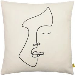 Bloomingville Stylised Face Illustration Print Feather Cushion - Eco Cotton (43x43cm) Soft Furnishings