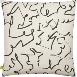 Bloomingville Stylised Face Illustration Print Feather Cushion - Eco Cotton (43x43cm) Soft Furnishings