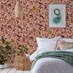 Ashton And Barrow Exotic Jungle Animal & Leopard Botanical Luxury Wallpaper - Blush Pink (10.5cm Length)