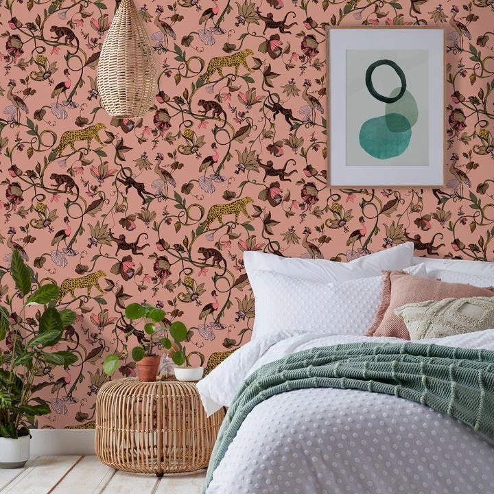 Ashton And Barrow Exotic Jungle Animal & Leopard Botanical Luxury Wallpaper - Blush Pink (10.5cm Length) 2 Ashton And Barrow Exotic Jungle Animal & Leopard Botanical Luxury Wallpaper - Blush Pink (10.5cm Length)