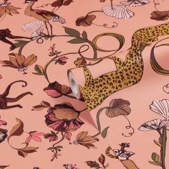 Ashton And Barrow Exotic Jungle Animal & Leopard Botanical Luxury Wallpaper - Blush Pink (10.5cm Length)