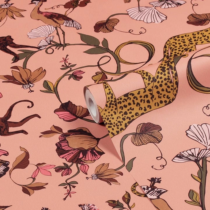 Ashton And Barrow Exotic Jungle Animal & Leopard Botanical Luxury Wallpaper - Blush Pink (10.5cm Length) 1 Ashton And Barrow Exotic Jungle Animal & Leopard Botanical Luxury Wallpaper - Blush Pink (10.5cm Length)