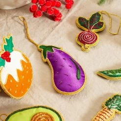 Sass & Belle Eggplant Emoji | Luxury Embroidered Christmas Tree Decoration