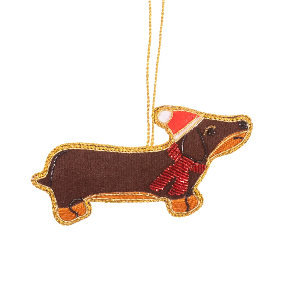 Sass & Belle Dachshund | Luxury Embroidered Christmas Tree Decoration 1 Sass & Belle Dachshund | Luxury Embroidered Christmas Tree Decoration