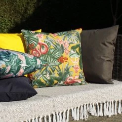 Ashton And Barrow Bold Mustard-Yellow Exotic Jungle Print Outdoor Cushion (43x43cm) Soft Furnishings