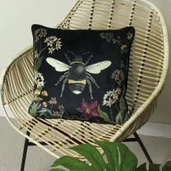 Ashton And Barrow Twilight Garden Black Bumble Bee Cushion With Fern Green Accent (43x43cm)
