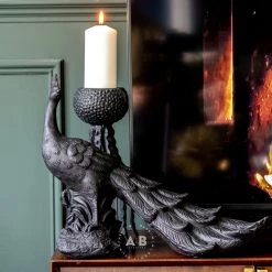 Ashton And Barrow Matte Black Peacock Sculpture (35cm)